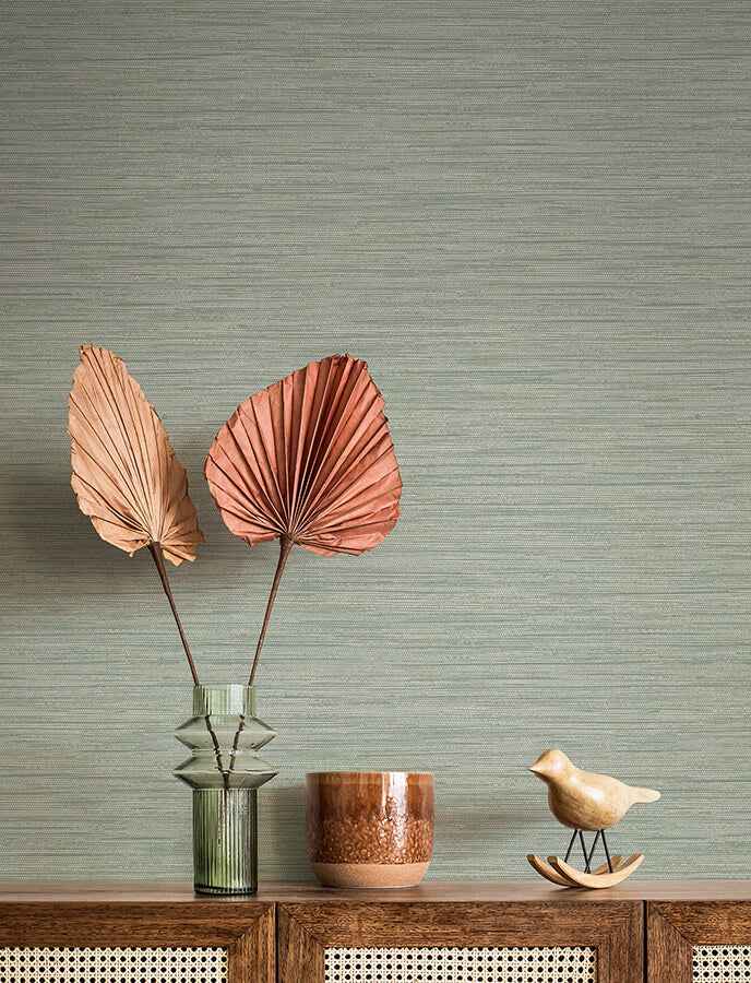 sheehan-sea-green-faux-grasscloth-wallpaper-york-wallcoverings-4141-27169 - York Wallcoverings Wallpaper