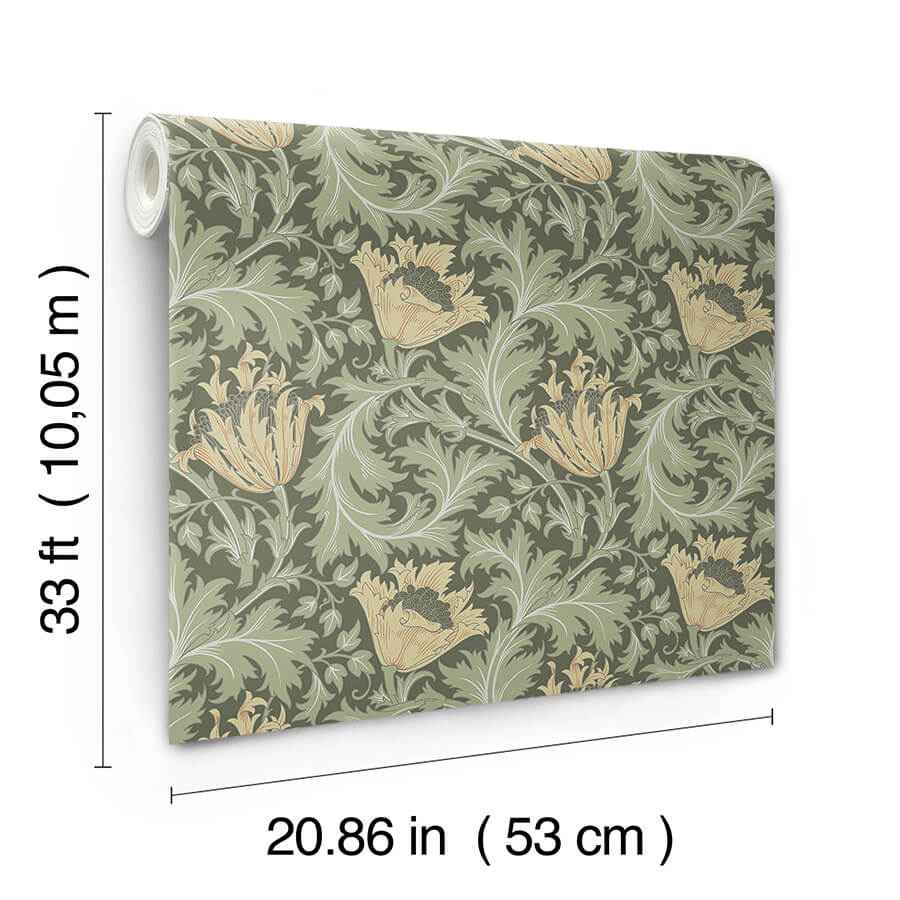 Anemone Moss Floral Trail Wallpaper - York Wallcoverings - 4153-82004 - York Wallcoverings Wallpaper