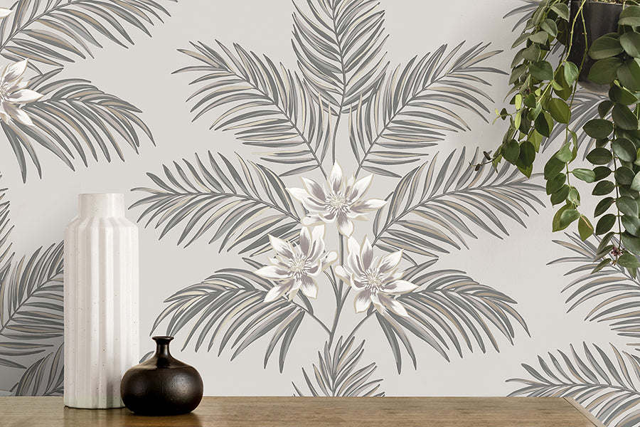 bali-light-grey-palm-wallpaper-york-wallcoverings-fd43277 - York Wallcoverings Wallpaper