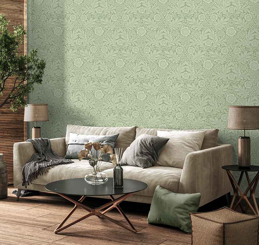 Camille Sage Damask Wallpaper - York Wallcoverings - M1744 - York Wallcoverings Wallpaper