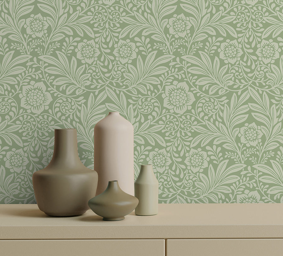 camille-sage-damask-wallpaper-york-wallcoverings-m1744 - York Wallcoverings Wallpaper