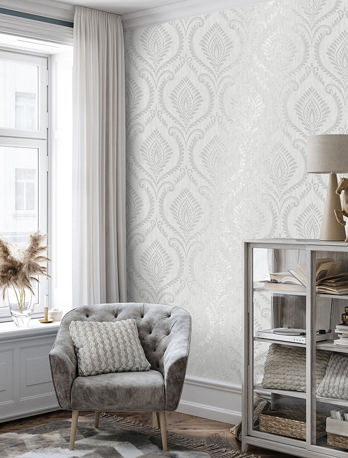 estelle-grey-damask-wallpaper-york-wallcoverings-m1756 - York Wallcoverings Wallpaper