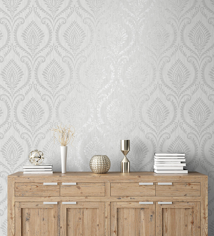 estelle-grey-damask-wallpaper-york-wallcoverings-m1756 - York Wallcoverings Wallpaper