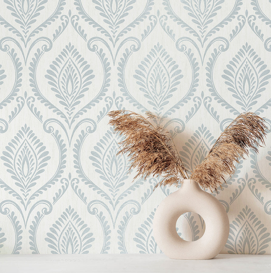 estelle-light-blue-damask-wallpaper-york-wallcoverings-m1757 - York Wallcoverings Wallpaper