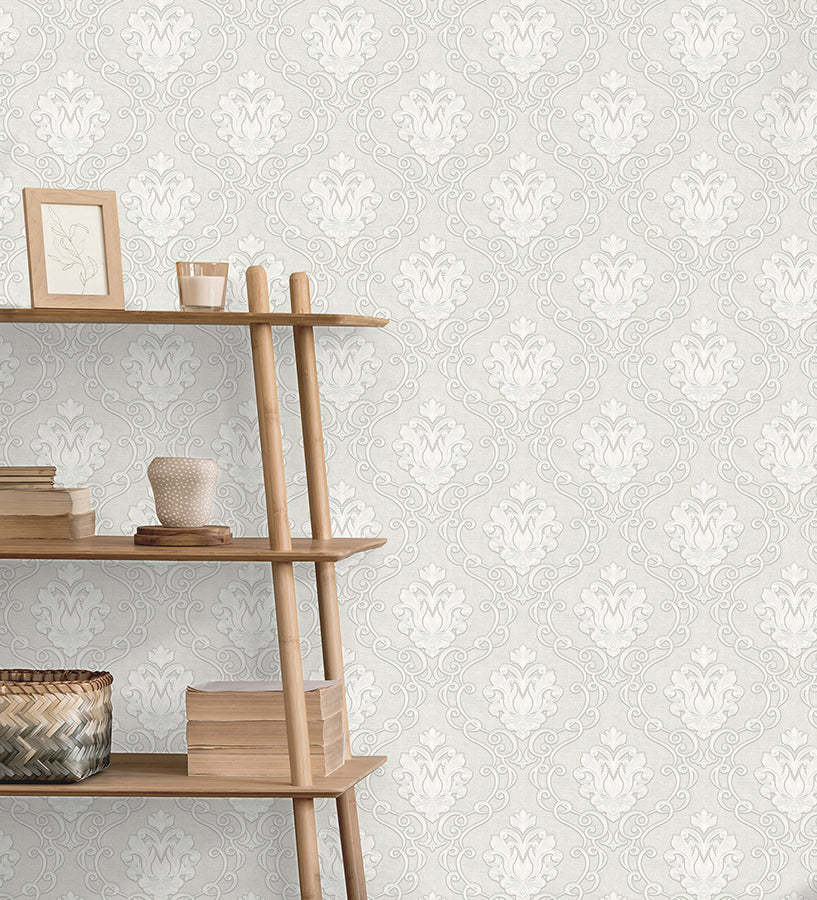 florentine-white-damask-wallpaper-york-wallcoverings-m95657 - York Wallcoverings Wallpaper