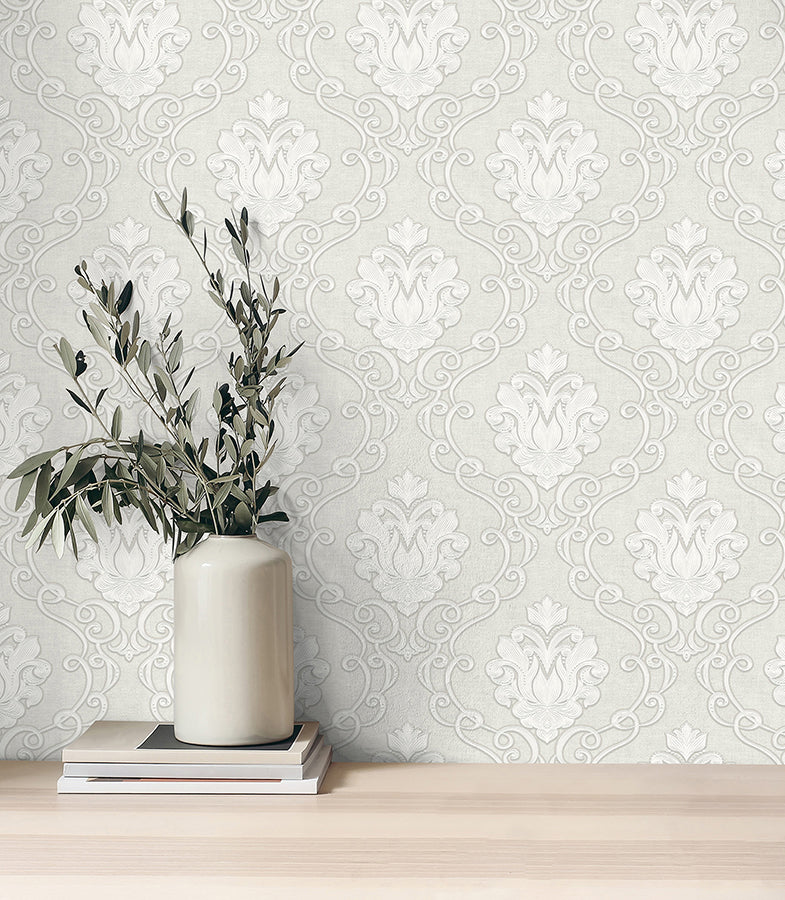 florentine-white-damask-wallpaper-york-wallcoverings-m95657 - York Wallcoverings Wallpaper