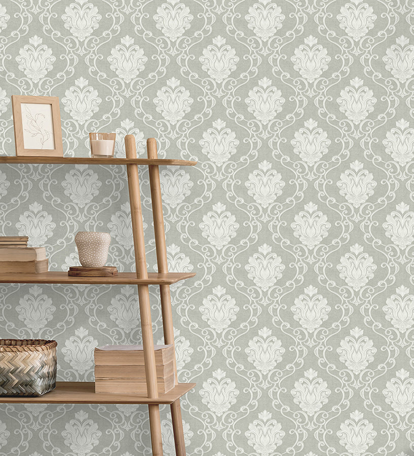 florentine-grey-damask-wallpaper-york-wallcoverings-m95659 - York Wallcoverings Wallpaper