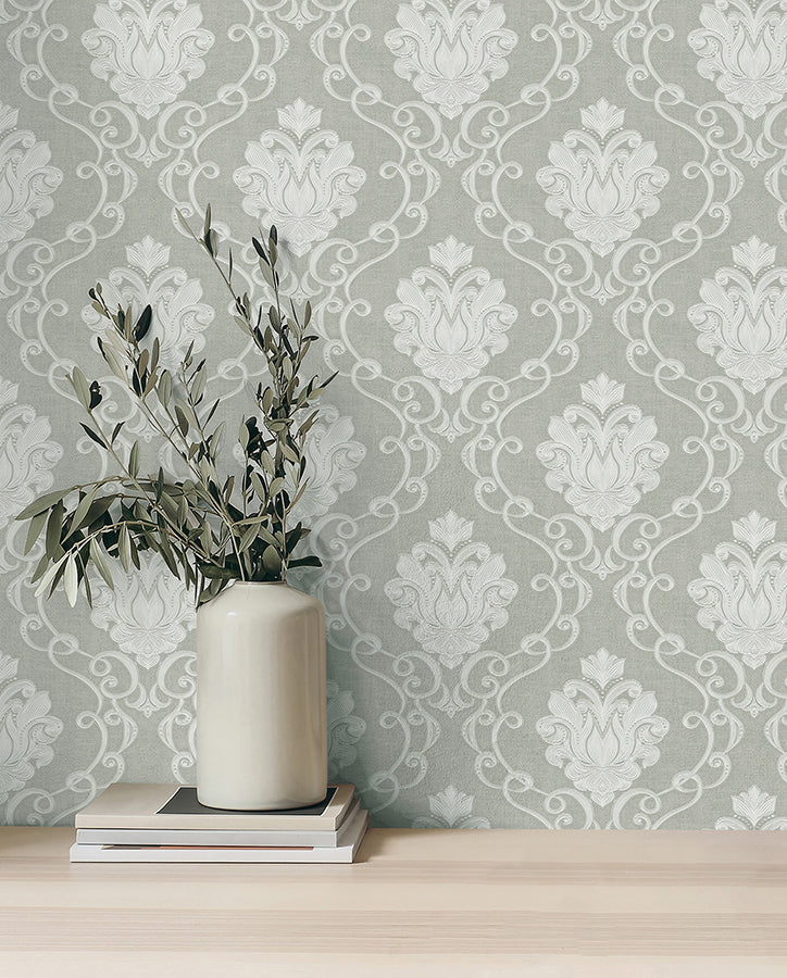 florentine-grey-damask-wallpaper-york-wallcoverings-m95659 - York Wallcoverings Wallpaper