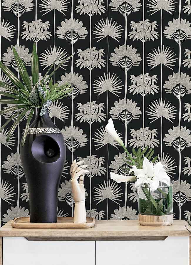 Kentia Black Peel & Stick Wallpaper - York Wallcoverings - NUS6190 - York Wallcoverings Wallpaper