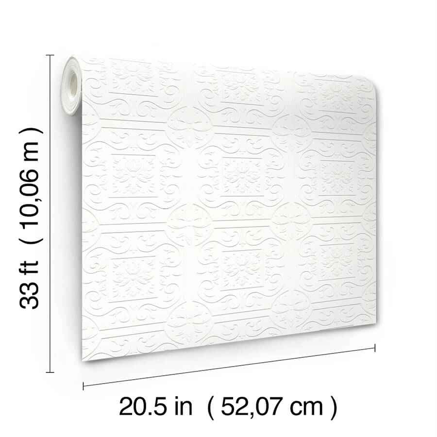 Ibold White Tin Ceiling Scroll Paintable Wallpaper - York Wallcoverings - 4134-59001 - York Wallcoverings Wallpaper