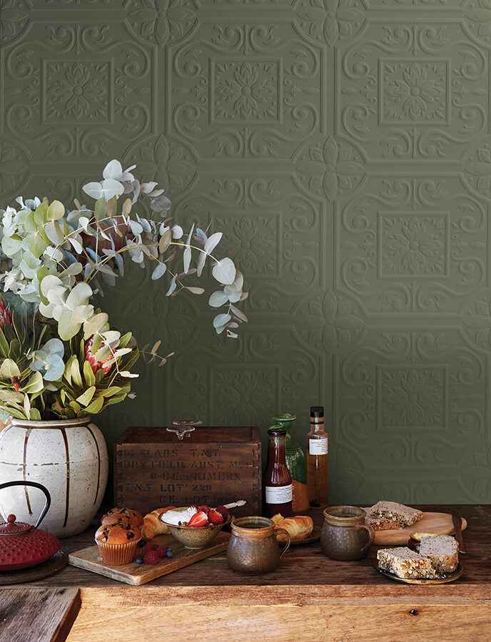 Ibold White Tin Ceiling Scroll Paintable Wallpaper - York Wallcoverings - 4134-59001 - York Wallcoverings Wallpaper