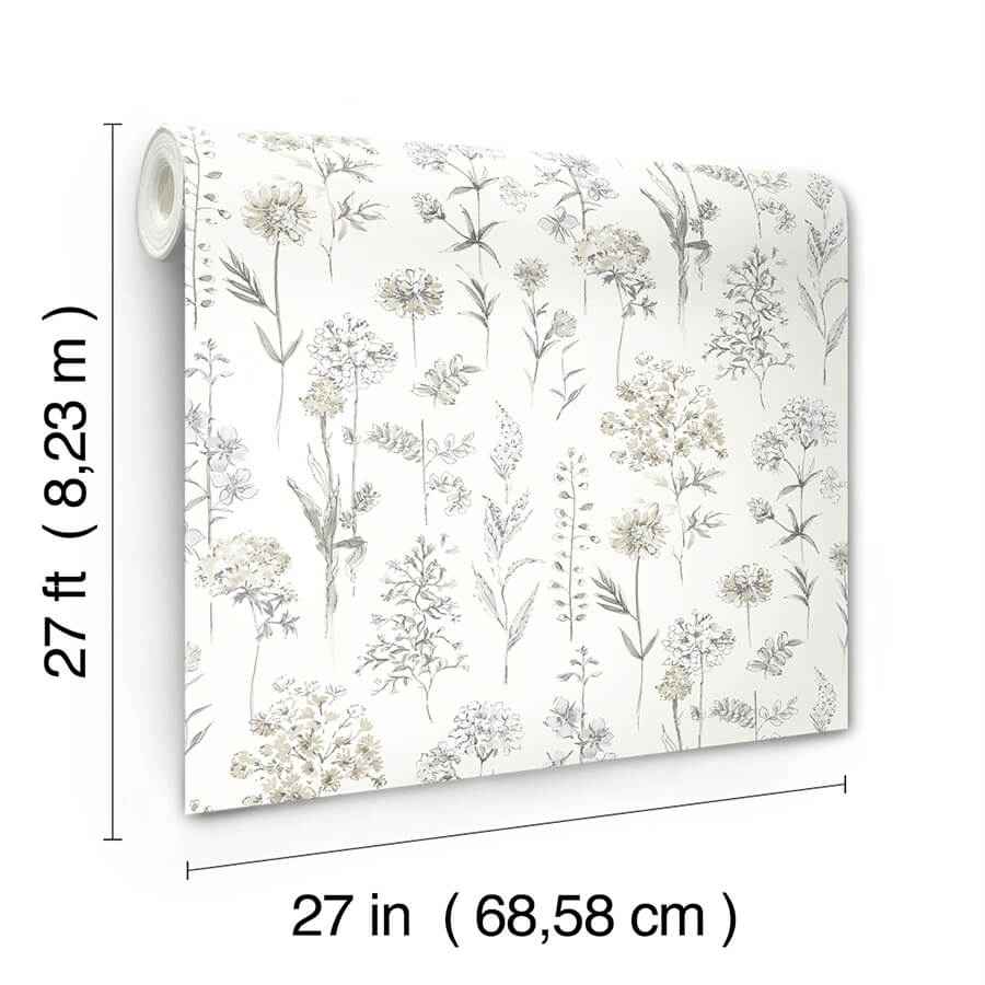 Bergamot Light Grey Wildflower Wallpaper - York Wallcoverings - 4134-72501 - York Wallcoverings Wallpaper