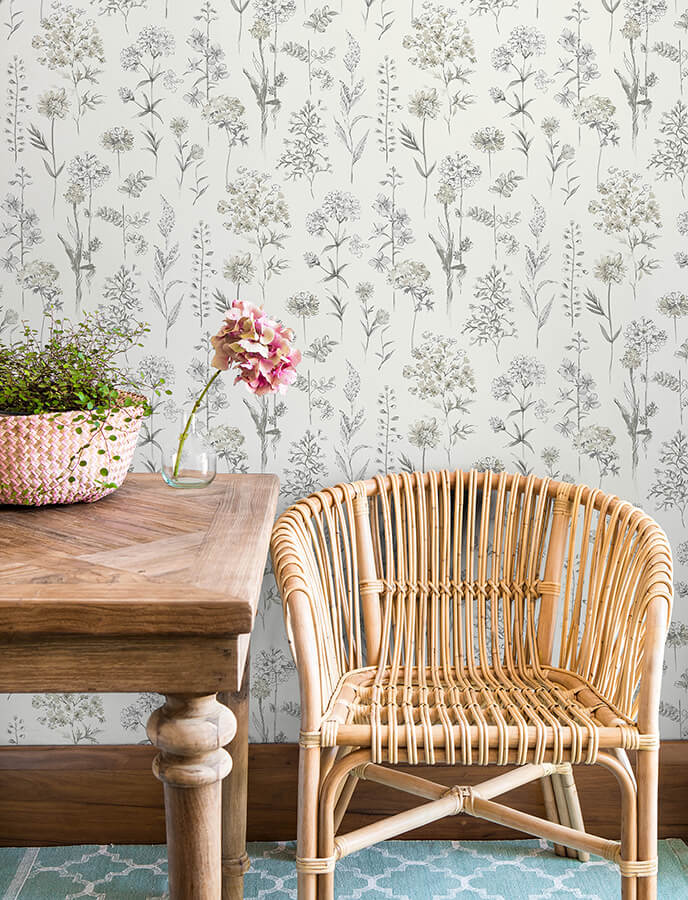 bergamot-light-grey-wildflower-wallpaper-york-wallcoverings-4134-72501 - York Wallcoverings Wallpaper