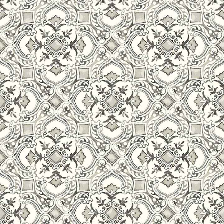 Marjoram Black Floral Tile Wallpaper - York Wallcoverings - 4134-72512 - York Wallcoverings Wallpaper
