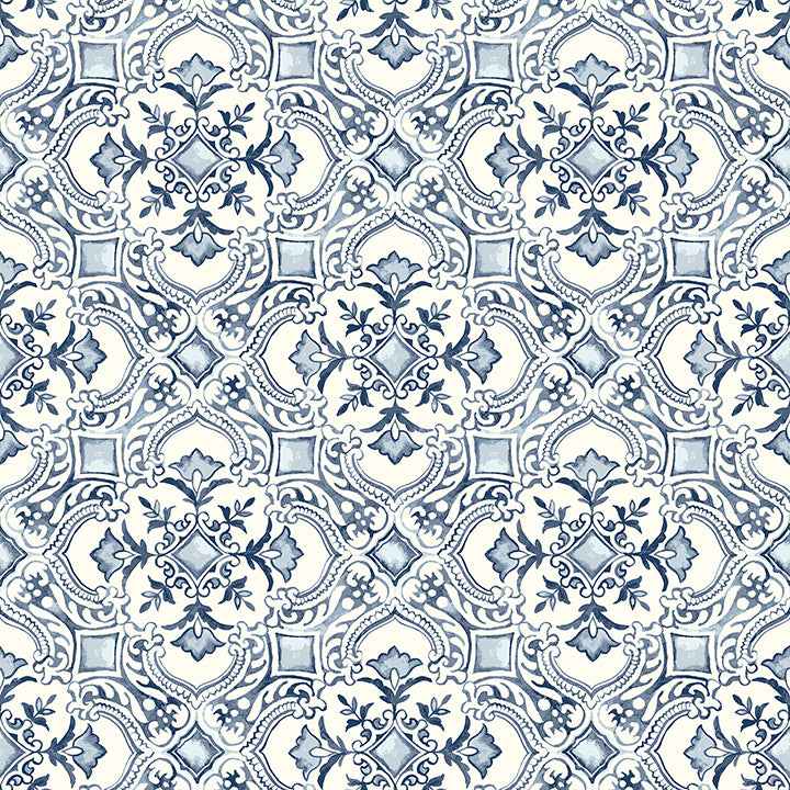 Marjoram Blue Floral Tile Wallpaper - York Wallcoverings - 4134-72513 - York Wallcoverings Wallpaper