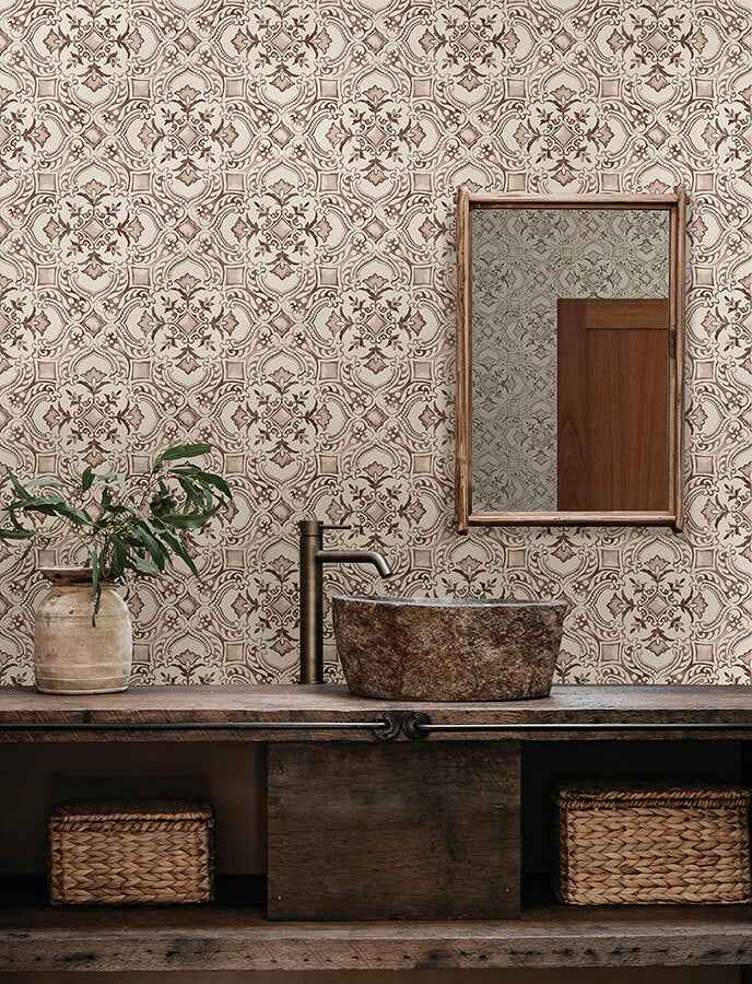 Marjoram Blush Floral Tile Wallpaper - York Wallcoverings - 4134-72514 - York Wallcoverings Wallpaper