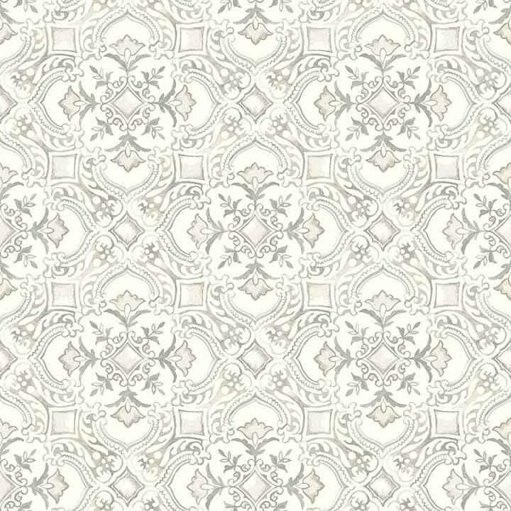 Marjoram Light Grey Floral Tile Wallpaper - York Wallcoverings - 4134-72515 - York Wallcoverings Wallpaper