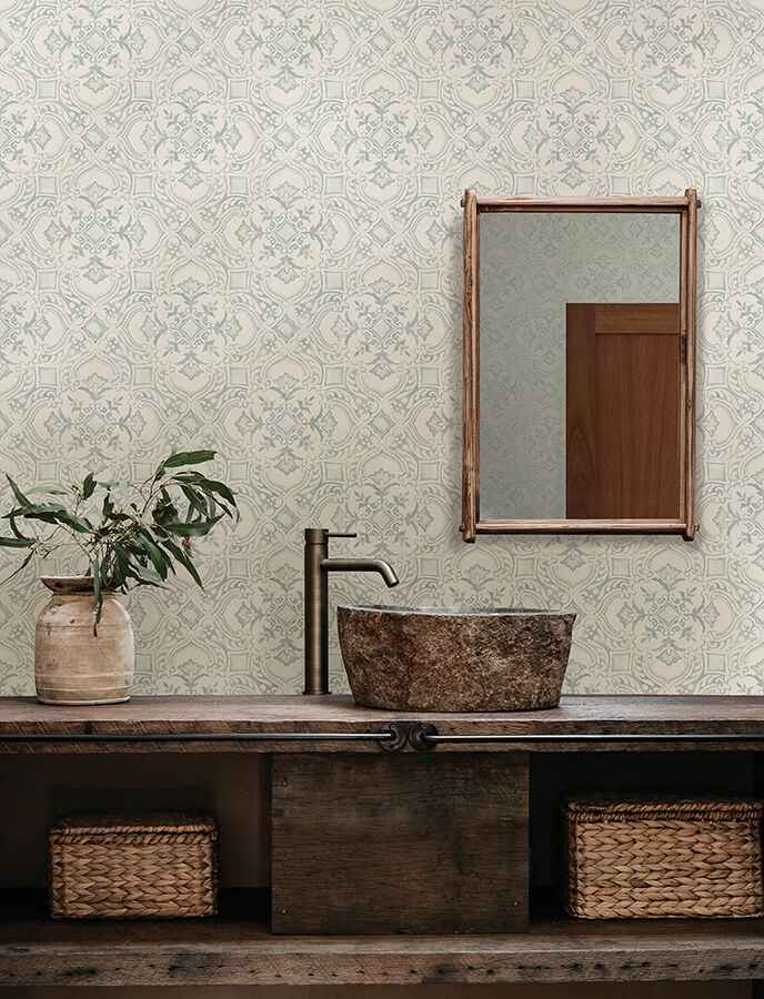 Marjoram Light Blue Floral Tile Wallpaper - York Wallcoverings - 4134-72516 - York Wallcoverings Wallpaper