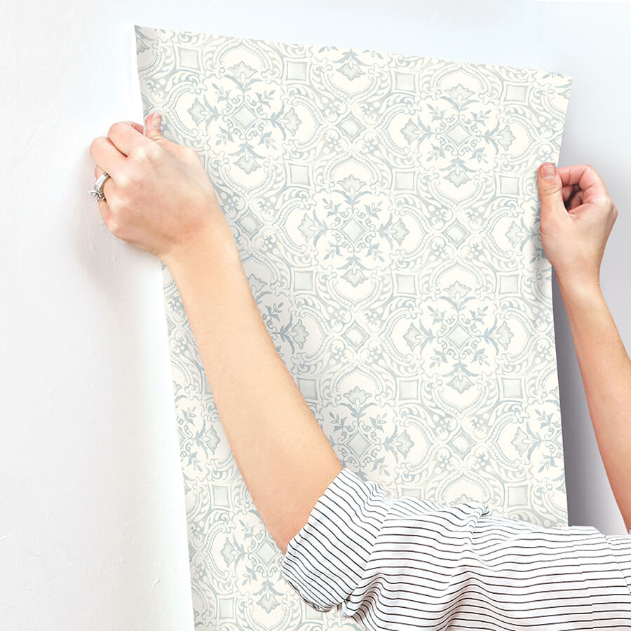 marjoram-light-blue-floral-tile-wallpaper-york-wallcoverings-4134-72516 - York Wallcoverings Wallpaper