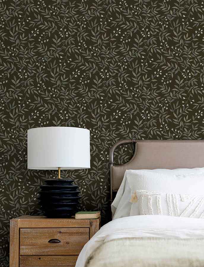 Senna Black Budding Vines Wallpaper - York Wallcoverings - 4134-72519 - York Wallcoverings Wallpaper