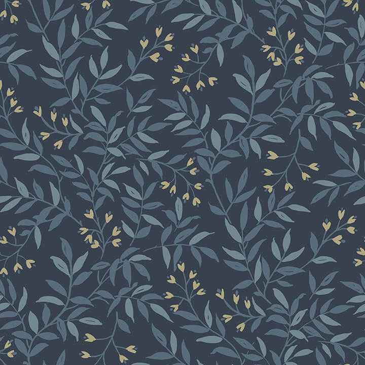 Senna Navy Budding Vines Wallpaper - York Wallcoverings - 4134-72520 - York Wallcoverings Wallpaper