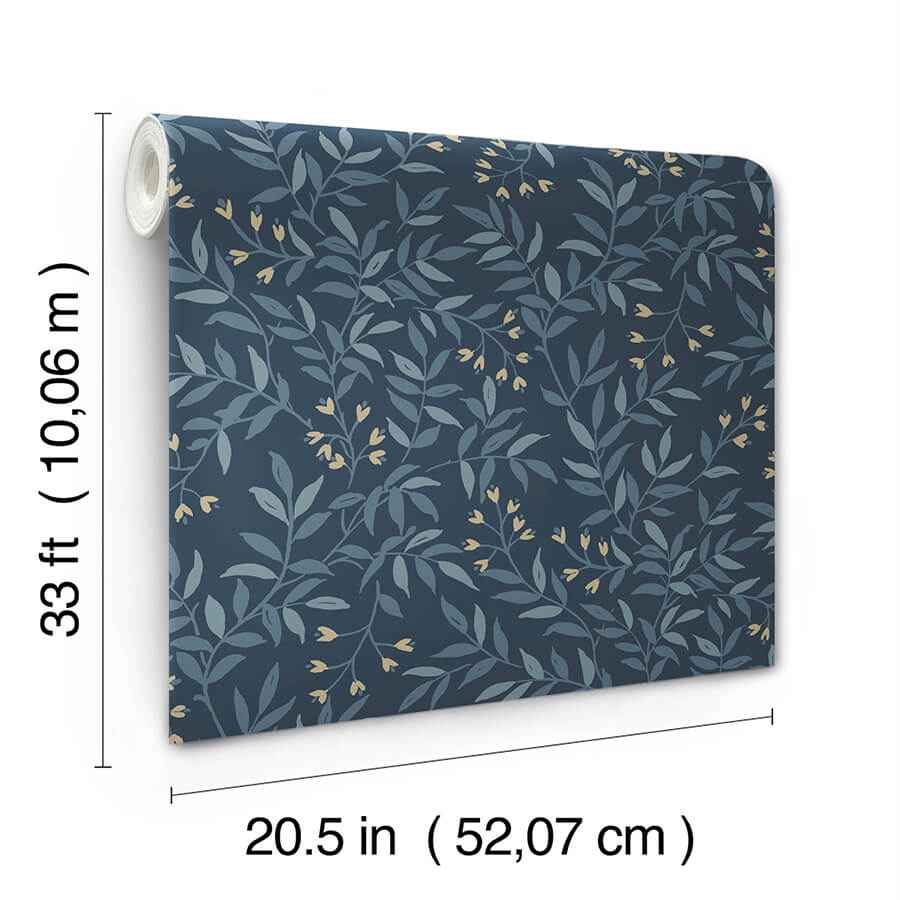 Senna Navy Budding Vines Wallpaper - York Wallcoverings - 4134-72520 - York Wallcoverings Wallpaper
