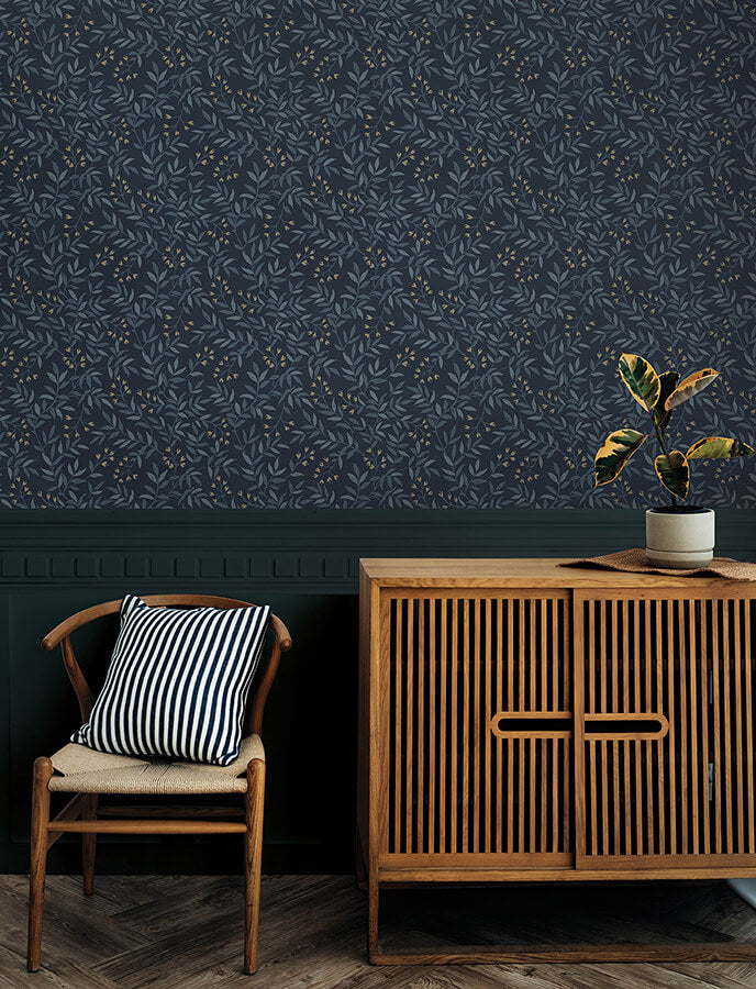 senna-navy-budding-vines-wallpaper-york-wallcoverings-4134-72520 - York Wallcoverings Wallpaper