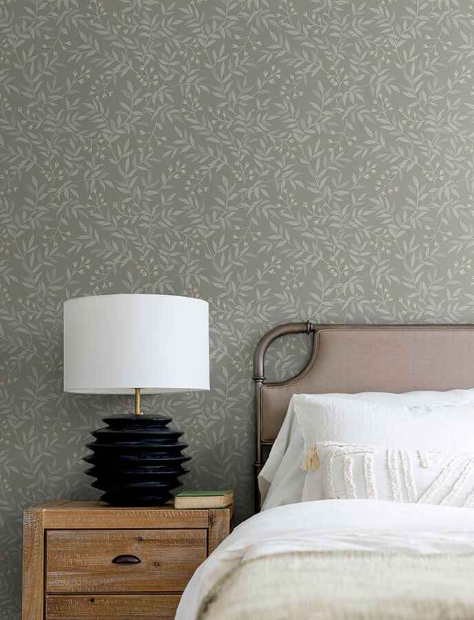 Senna Silver Budding Vines Wallpaper - York Wallcoverings - 4134-72522 - York Wallcoverings Wallpaper