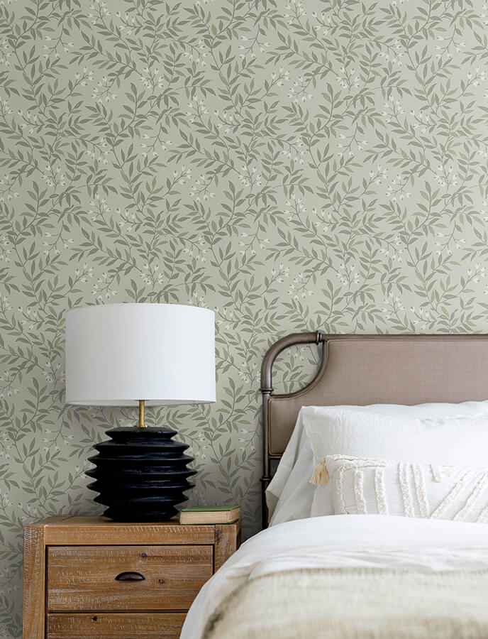 Senna Green Budding Vines Wallpaper - York Wallcoverings - 4134-72523 - York Wallcoverings Wallpaper