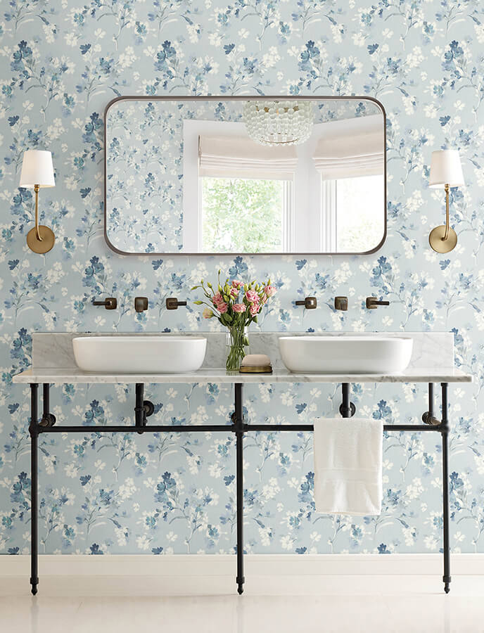 azalea-light-blue-floral-branches-wallpaper-york-wallcoverings-4134-72526 - York Wallcoverings Wallpaper