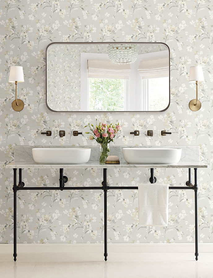 azalea-neutral-floral-branches-wallpaper-york-wallcoverings-4134-72527 - York Wallcoverings Wallpaper