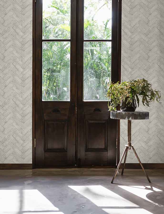 Canelle White Brick Herringbone Wallpaper - York Wallcoverings - 4134-72532 - York Wallcoverings Wallpaper