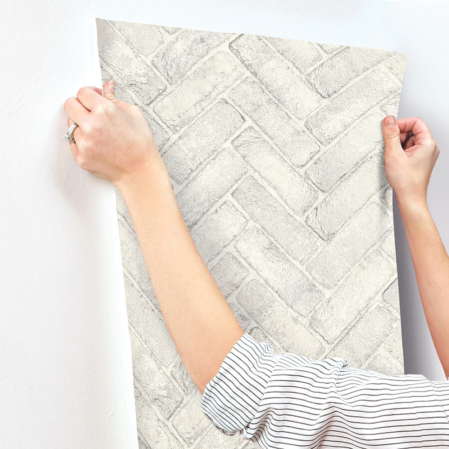 canelle-white-brick-herringbone-wallpaper-york-wallcoverings-4134-72532 - York Wallcoverings Wallpaper