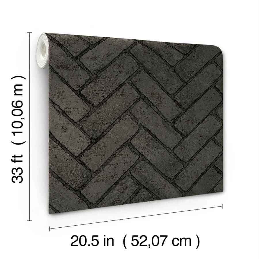 Canelle Black Brick Herringbone Wallpaper - York Wallcoverings - 4134-72533 - York Wallcoverings Wallpaper