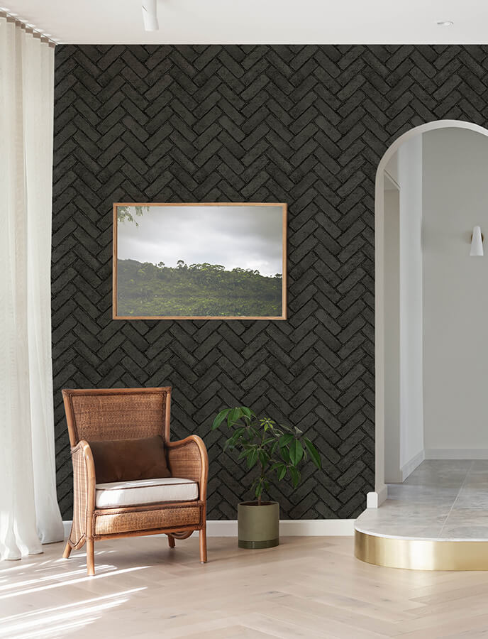 canelle-black-brick-herringbone-wallpaper-york-wallcoverings-4134-72533 - York Wallcoverings Wallpaper