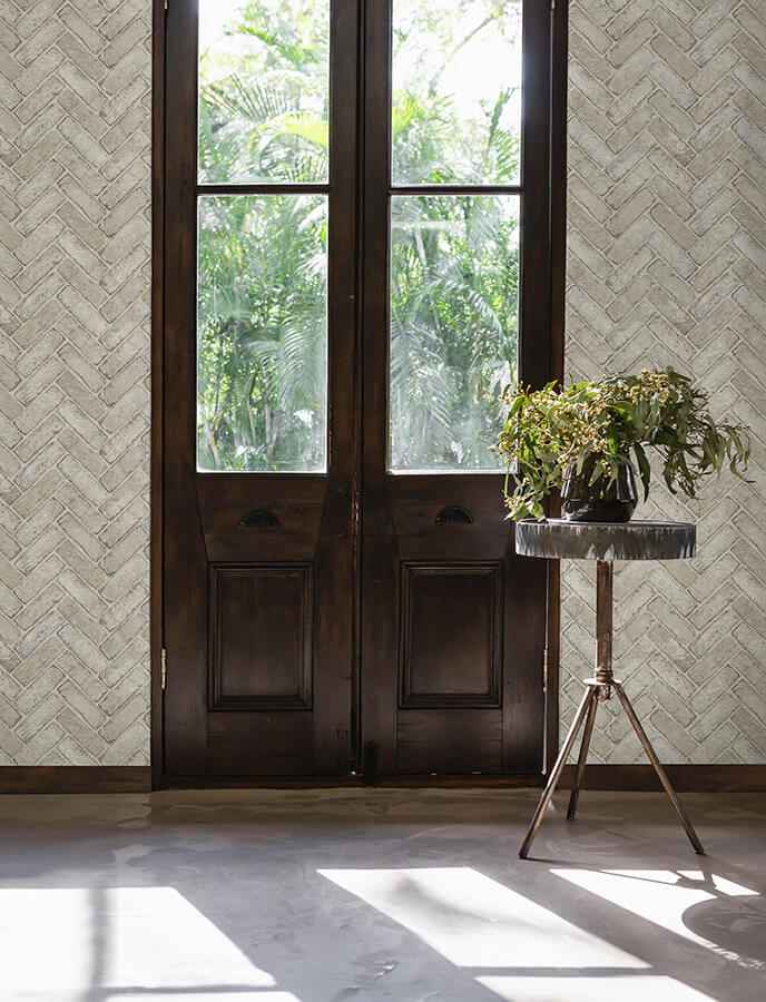 Canelle Taupe Brick Herringbone Wallpaper - York Wallcoverings - 4134-72534 - York Wallcoverings Wallpaper