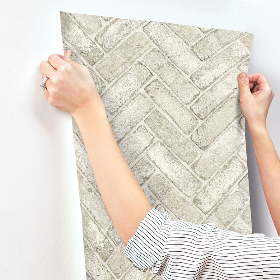 canelle-taupe-brick-herringbone-wallpaper-york-wallcoverings-4134-72534 - York Wallcoverings Wallpaper