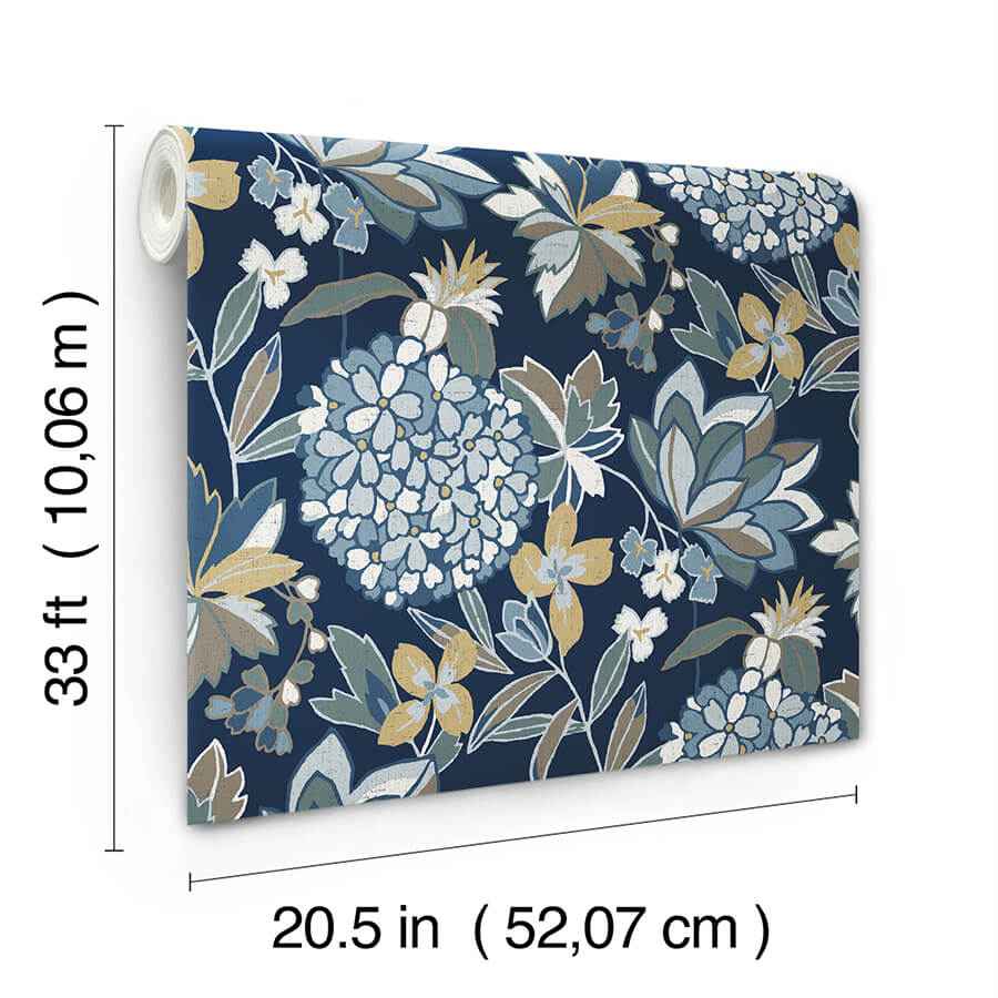 Valdivian Indigo Floral Wallpaper - York Wallcoverings - 4146-27228