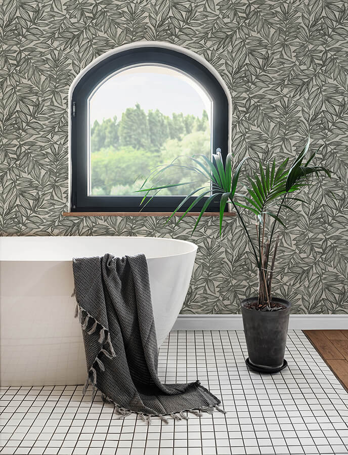 rhythmic-charcoal-leaf-wallpaper-york-wallcoverings-4146-27229 - York Wallcoverings Papel pintado