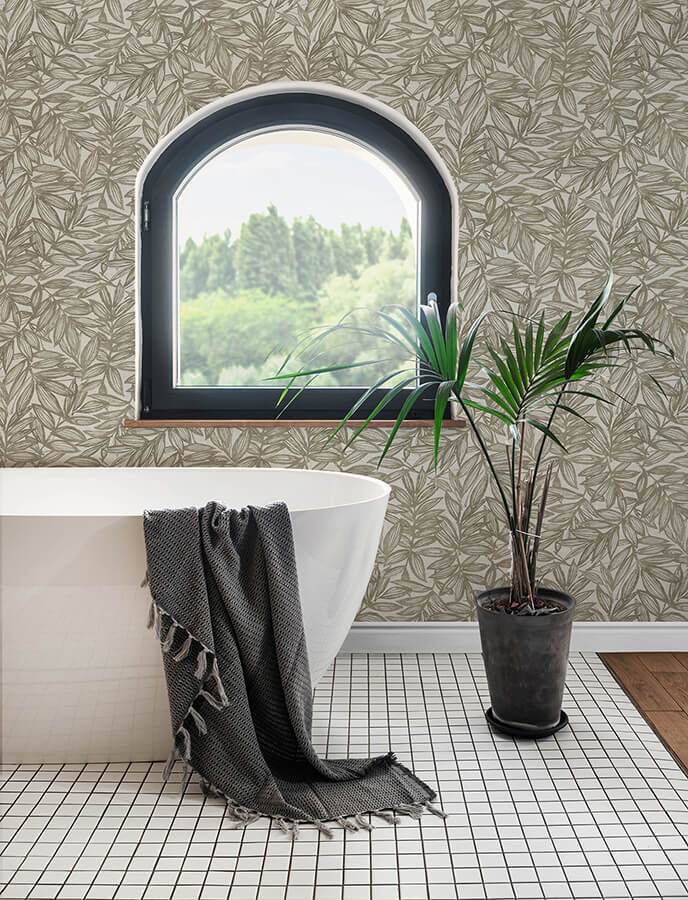 rhythmic-taupe-leaf-wallpaper-york-wallcoverings-4146-27233 - York Wallcoverings Wallpaper