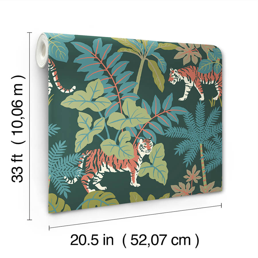 Caspian Evergreen Jungle Prowl Wallpaper - York Wallcoverings - 4146-27251