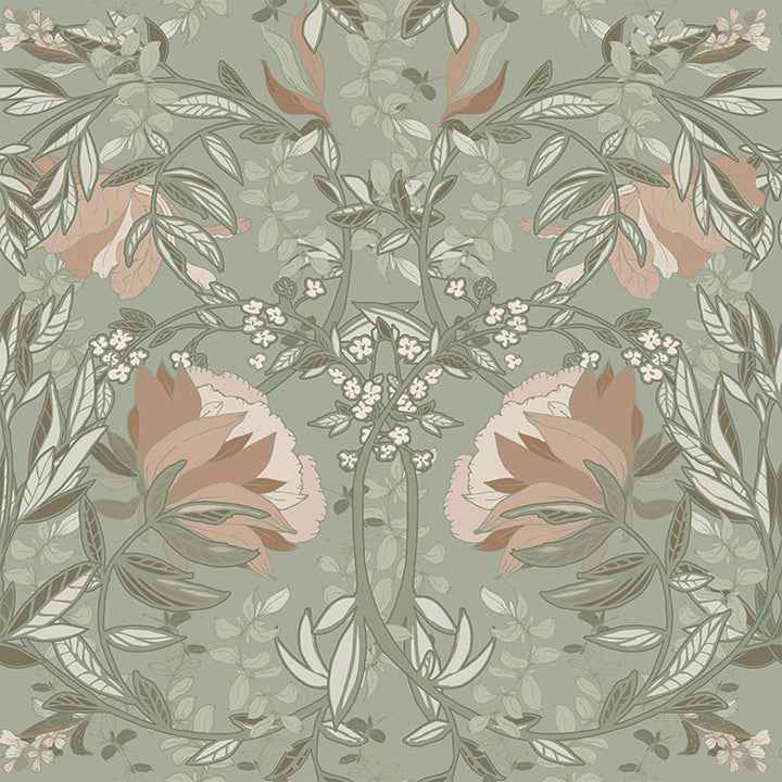 Ester Sage Nouveau Blooms Wallpaper - York Wallcoverings - DD139419 - York Wallcoverings Wallpaper