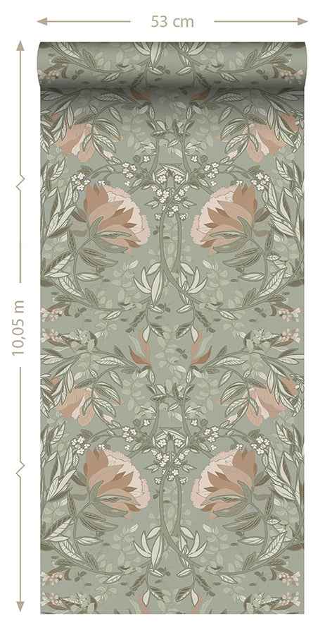 Ester Sage Nouveau Blooms Wallpaper - York Wallcoverings - DD139419 - York Wallcoverings Wallpaper