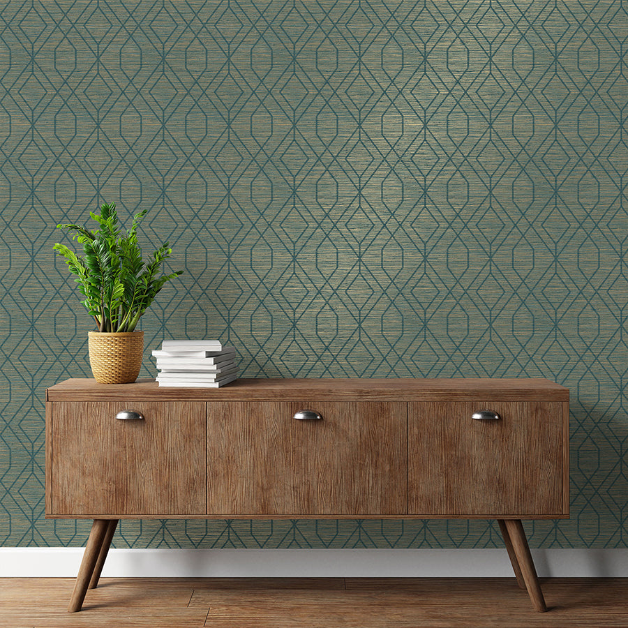 fusion-teal-trellis-wallpaper-york-wallcoverings-m1773 - York Wallcoverings Wallpaper