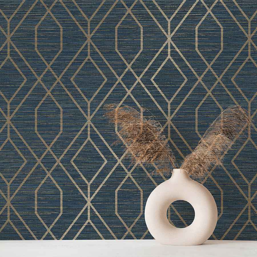 Fusion Navy Trellis Wallpaper - York Wallcoverings - M1774 - York Wallcoverings Wallpaper