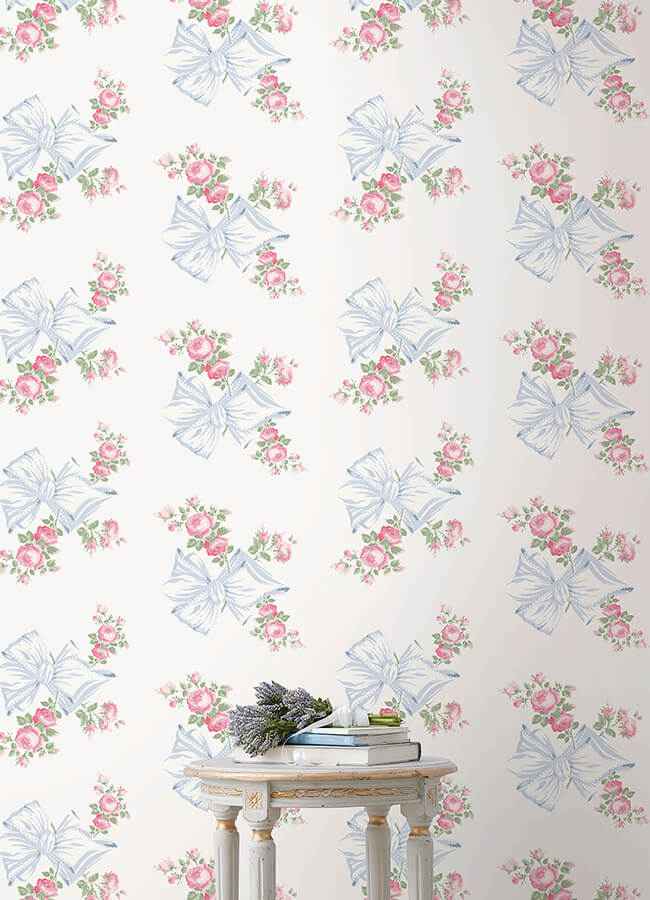 Rosa Beaux Pastel Blue Peel and Stick Wallpaper - York Wallcoverings - LFS6274 - York Wallcoverings Wallpaper