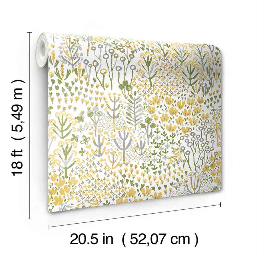 Flower Parade Yellow Peel and Stick Wallpaper - York Wallcoverings - NUS6211 - York Wallcoverings Wallpaper