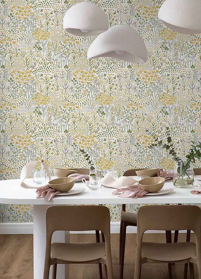 Flower Parade Yellow Peel and Stick Wallpaper - York Wallcoverings - NUS6211 - York Wallcoverings Wallpaper