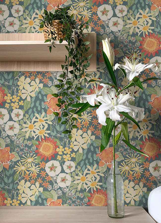 Sadie Teal Peel and Stick Wallpaper - York Wallcoverings - NUS6222 - York Wallcoverings Wallpaper