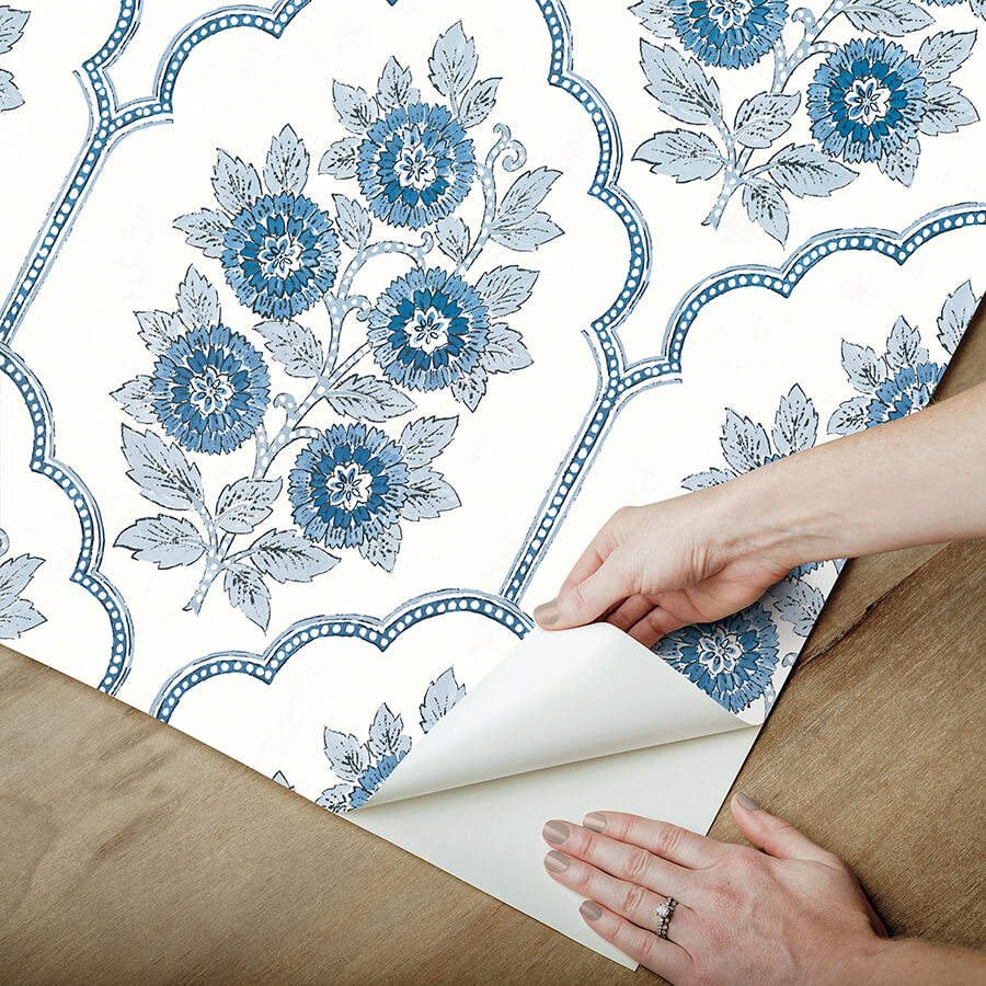 floral-bazaar-delft-blue-peel-and-stick-wallpaper-york-wallcoverings-sss6315 - York Wallcoverings Wallpaper